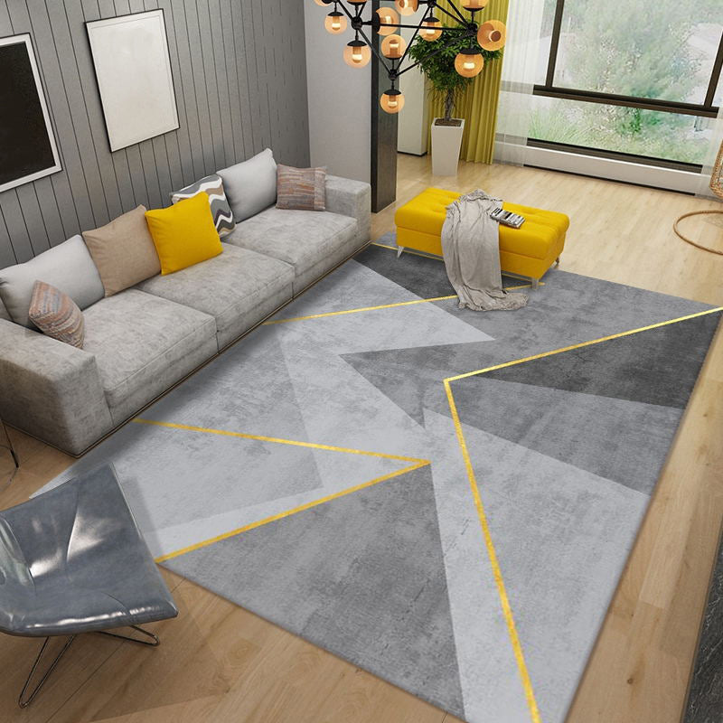 Gold Line Rug Polyester Modern Rug Non-Slip Backing Rug for Living Room