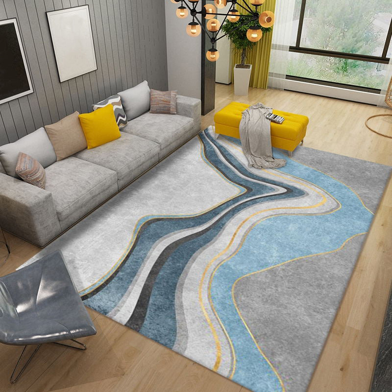 Gold Line Rug Polyester Modern Rug Non-Slip Backing Rug for Living Room