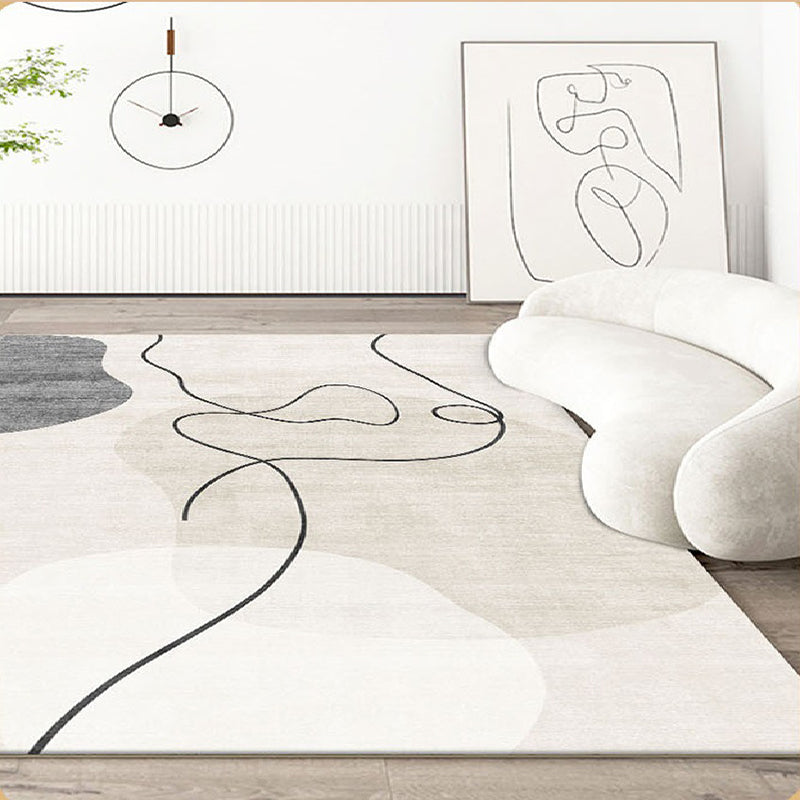 White Modern Carpet Polyester Line Carpet Non-Slip Backing Carpet for Drawing Room