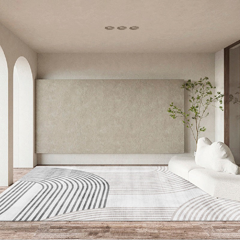 Gray Simple Rug Polyester Trajectory Rug Non-Slip Backing Rug for Living Room