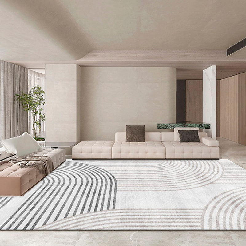 Gray Simple Rug Polyester Trajectory Rug Non-Slip Backing Rug for Living Room