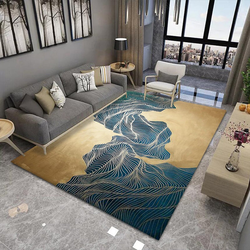 Gold Abstract Line Rug Polyester Simple Indoor Rug Washable Rug for Home Decor