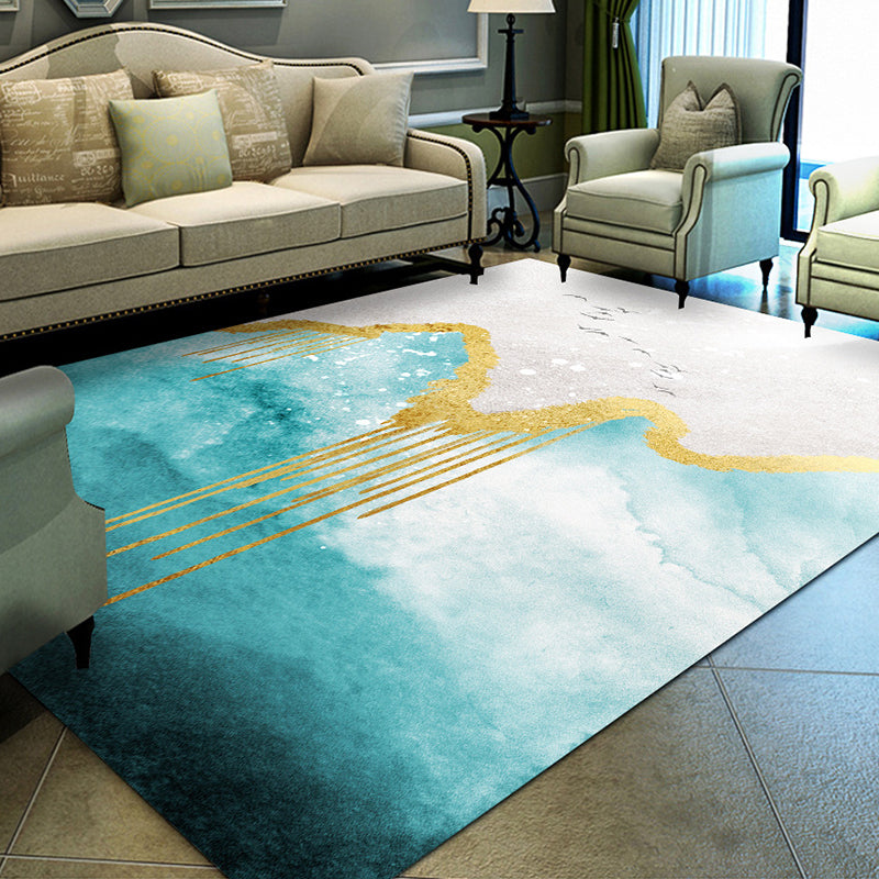 Blue Contemporary Rug Polyester Striped Rug Non-Slip Backing Rug for Living Room