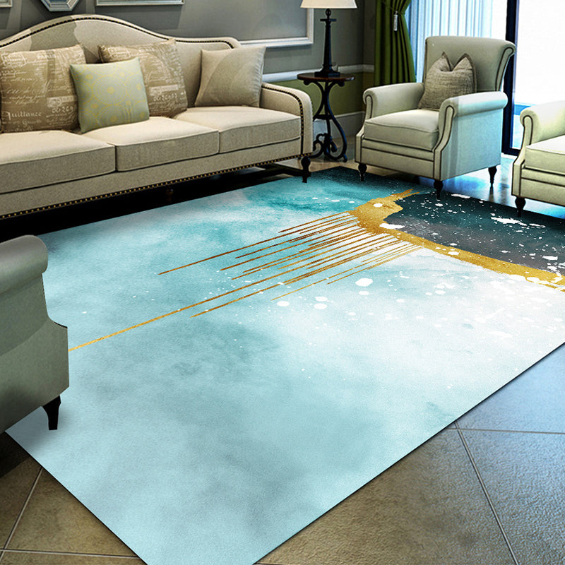 Blue Contemporary Rug Polyester Striped Rug Non-Slip Backing Rug for Living Room