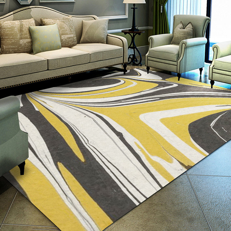 Blue Contemporary Rug Polyester Striped Rug Non-Slip Backing Rug for Living Room