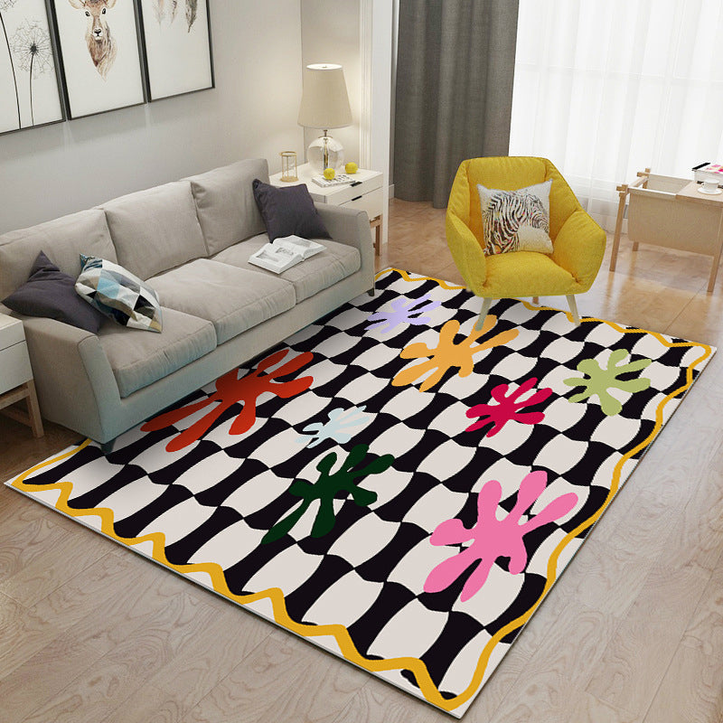 Black Modern Rug Polyester Graphic Rug Non-Slip Backing Rug for Living Room