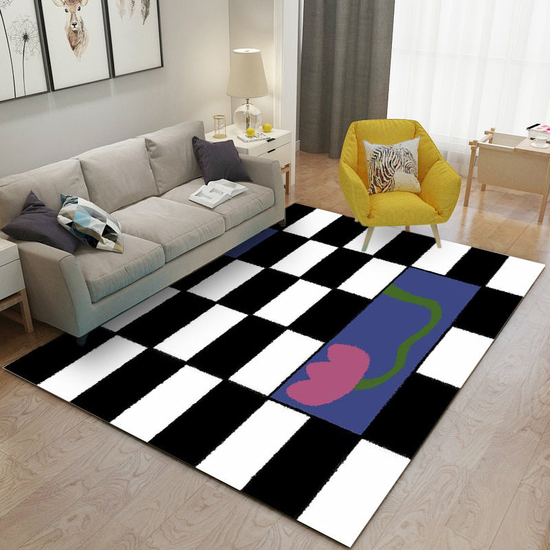 Black Modern Rug Polyester Graphic Rug Non-Slip Backing Rug for Living Room