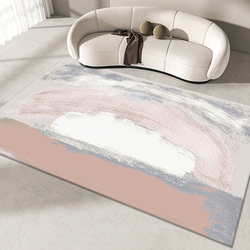 Light Pink Abstract Print Rug Polyester Modern Rug Non-Slip Backing Rug for Living Room