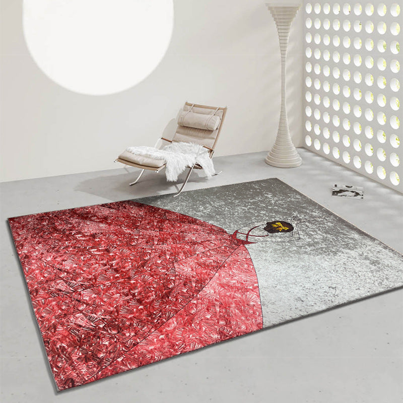 Light Red Girl Rug Polyester Modern Rug Non-Slip Backing Rug for Home Decor