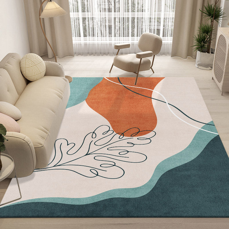 Orange Nordic Rug Polyester Color Piece Rug Non-Slip Backing Rug for Drawing Room