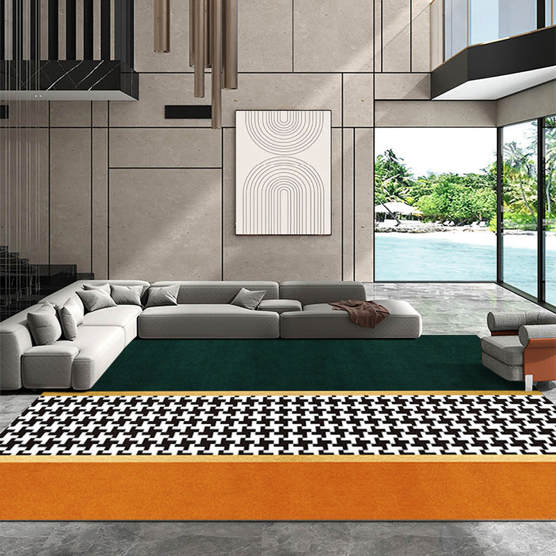 Dark Green Color Block Rug Polyester Modern Rug Non-Slip Backing Rug for Drawing Room
