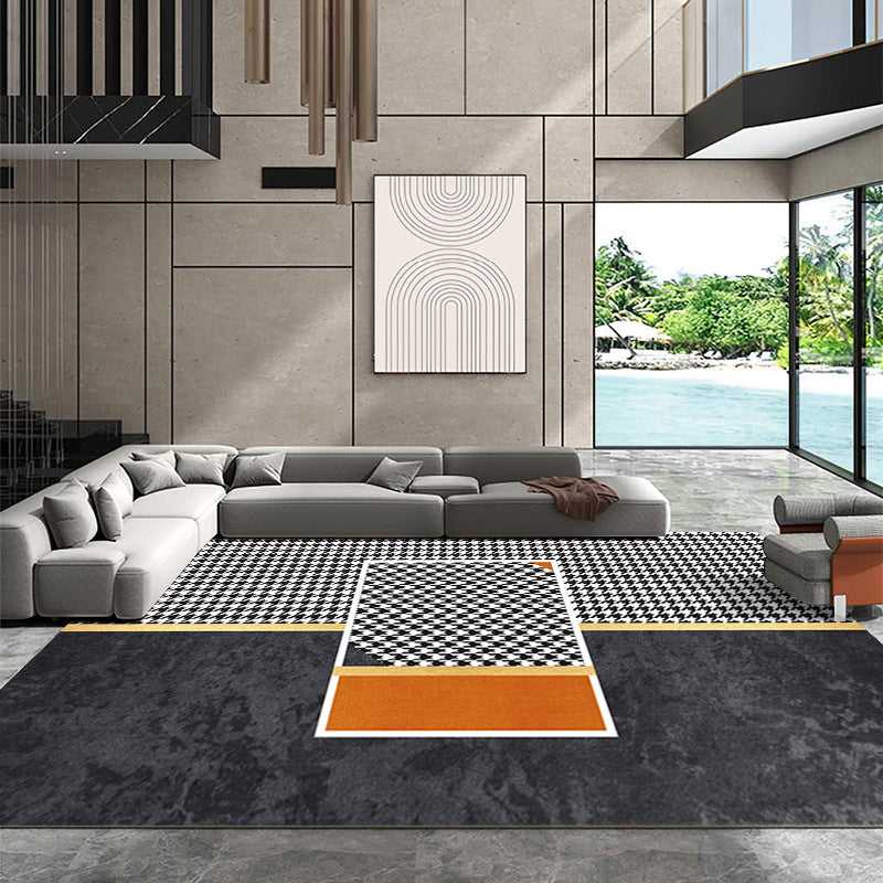 Dark Green Color Block Rug Polyester Modern Rug Non-Slip Backing Rug for Drawing Room