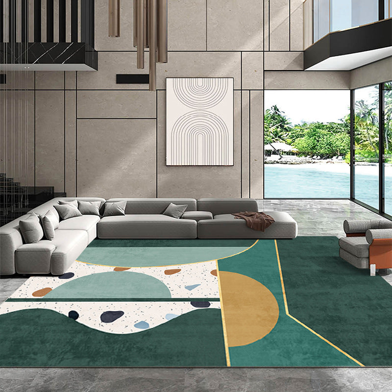 Dark Green Color Block Rug Polyester Modern Rug Non-Slip Backing Rug for Drawing Room
