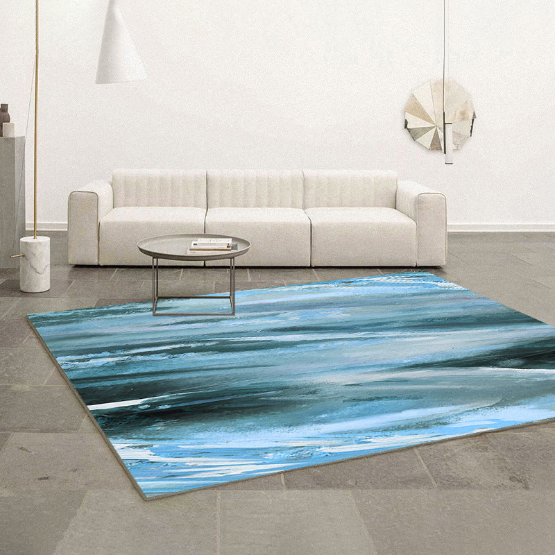Blue Minimalist Rug Polyester Graphic Rug Non-Slip Backing Rug for Drawing Room