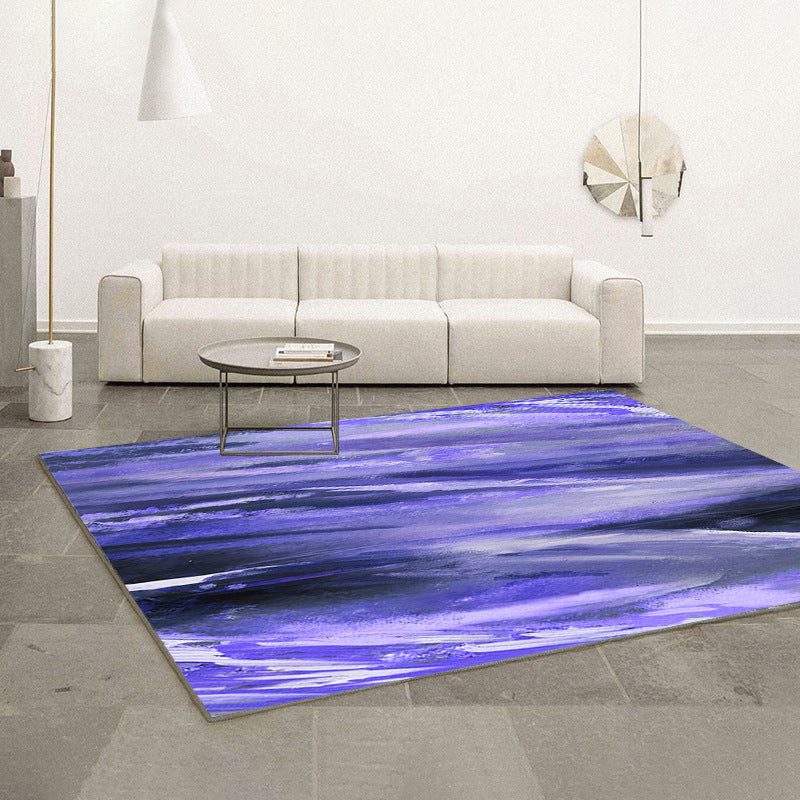 Blue Minimalist Rug Polyester Graphic Rug Non-Slip Backing Rug for Drawing Room