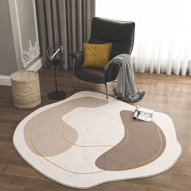 Light Brown Simple Rug Polyester Color Piece Rug Non-Slip Backing Rug for Drawing Room