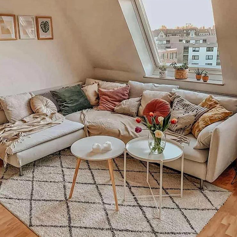 Apricot Short Line Rug Polyester Simple Rug Washable Rug for Living Room