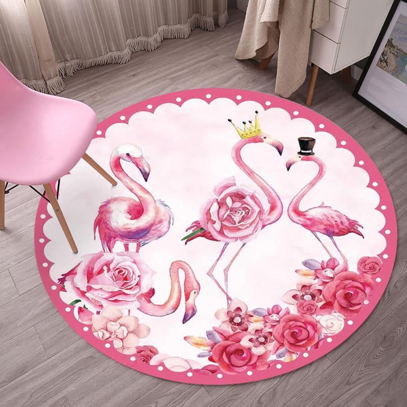 Green Simple Carpet Blending Flamingos Carpet Washable Carpet for Living Room