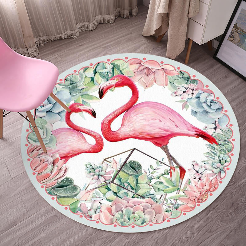 Green Simple Carpet Blending Flamingos Carpet Washable Carpet for Living Room