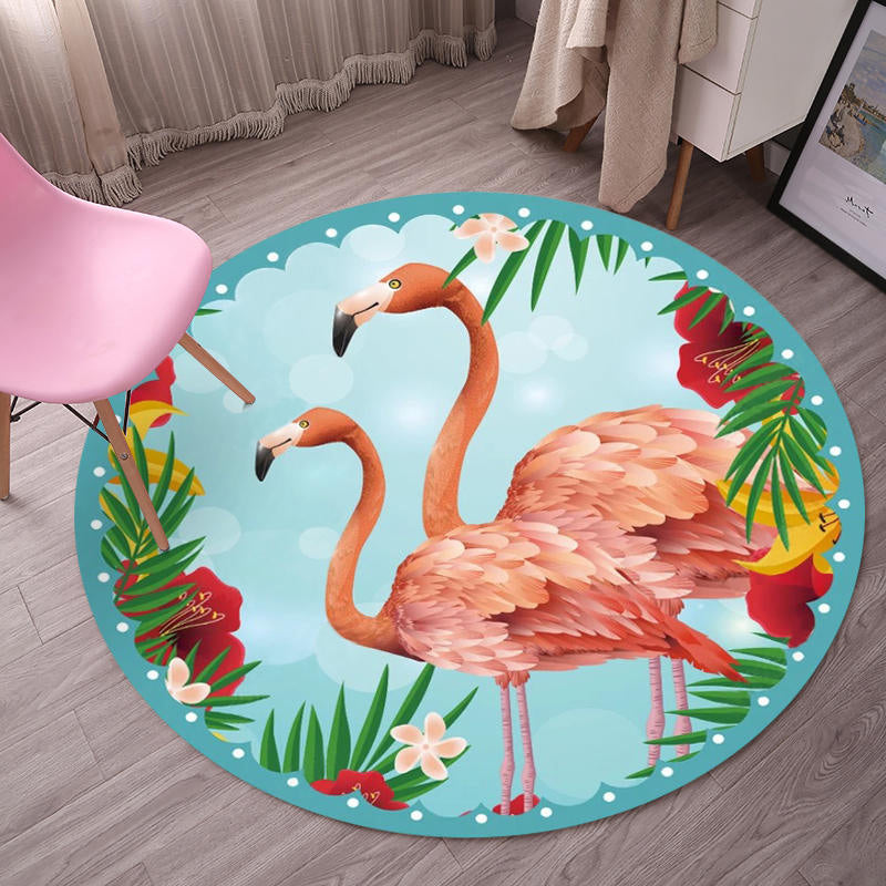 Green Simple Carpet Blending Flamingos Carpet Washable Carpet for Living Room