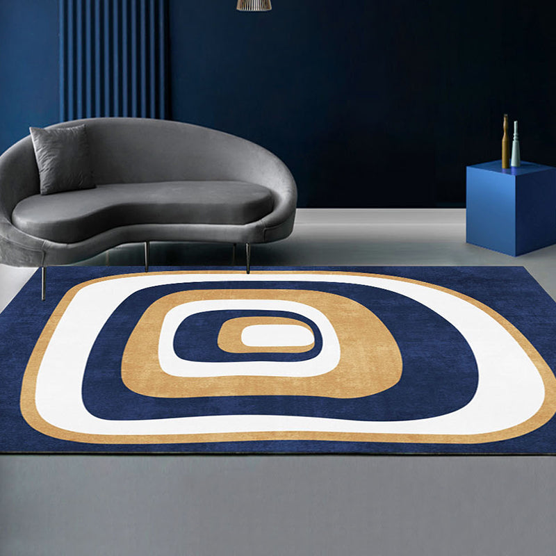 Navy Simple Rug Polyester Color Block Rug Non-Slip Backing Rug for Drawing Room