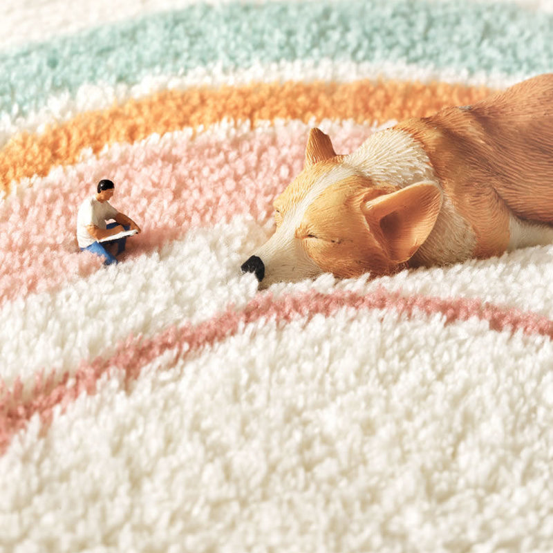 Beige Rainbow Carpet Polyester Simple Carpet Stain Resistant Carpet for Living Room