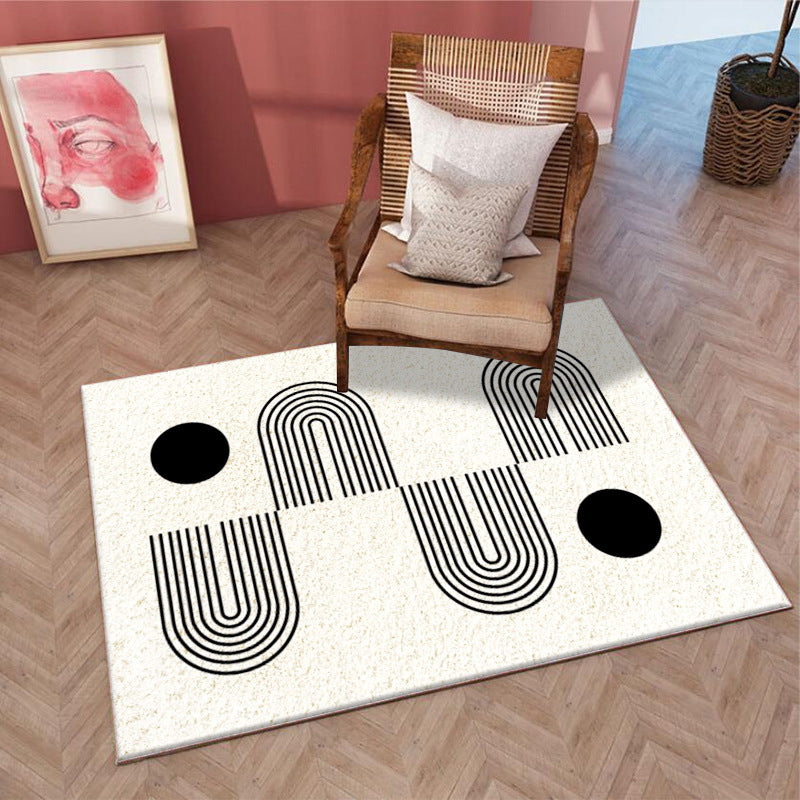 Beige Modern Rug Polyester Abstract Line Rug Washable Rug for Home Decor