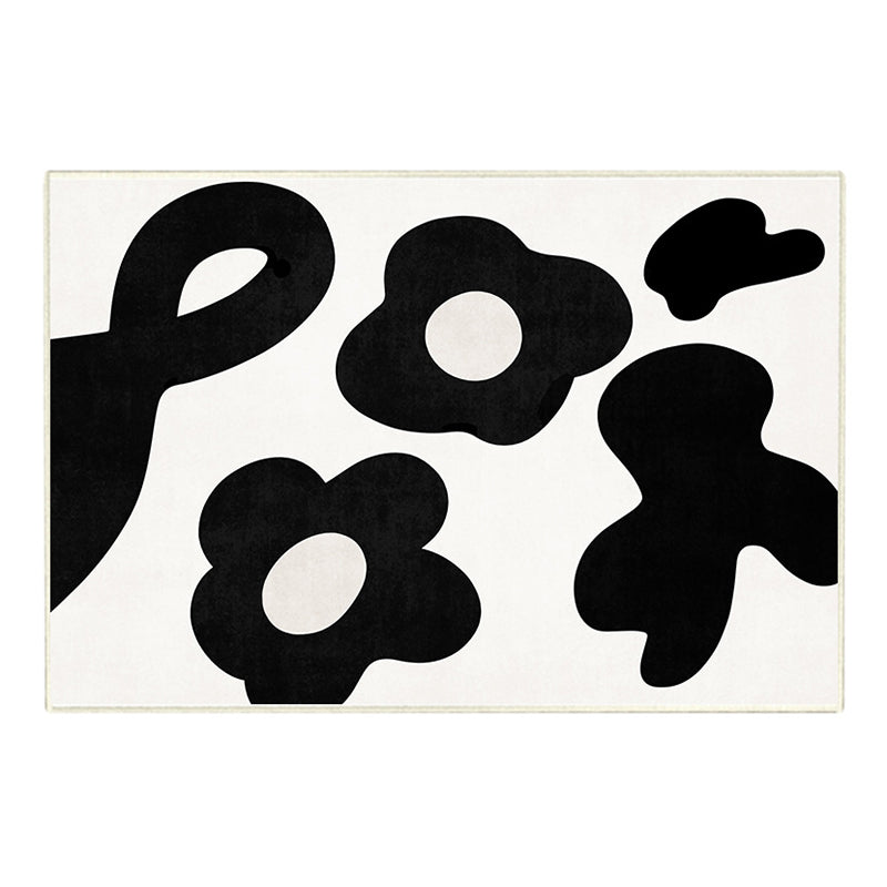 Black Modern Rug Polyester Abstract Print Rug Non-Slip Backing Rug for Home Decor