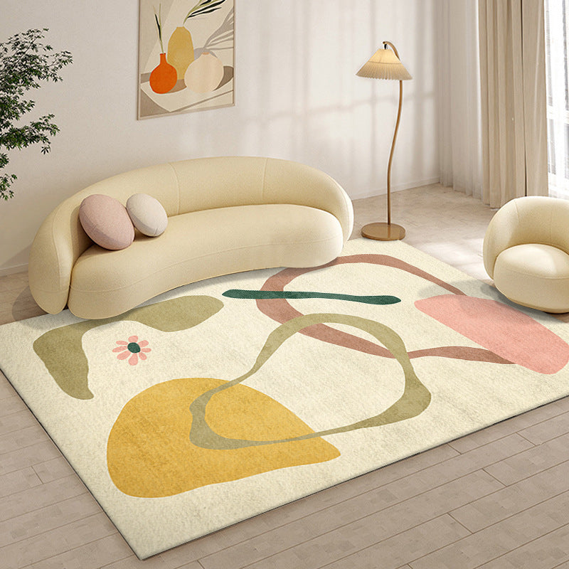 Light Green Color Block Rug Polyester Nordic Rug Non-Slip Backing Rug for Drawing Room