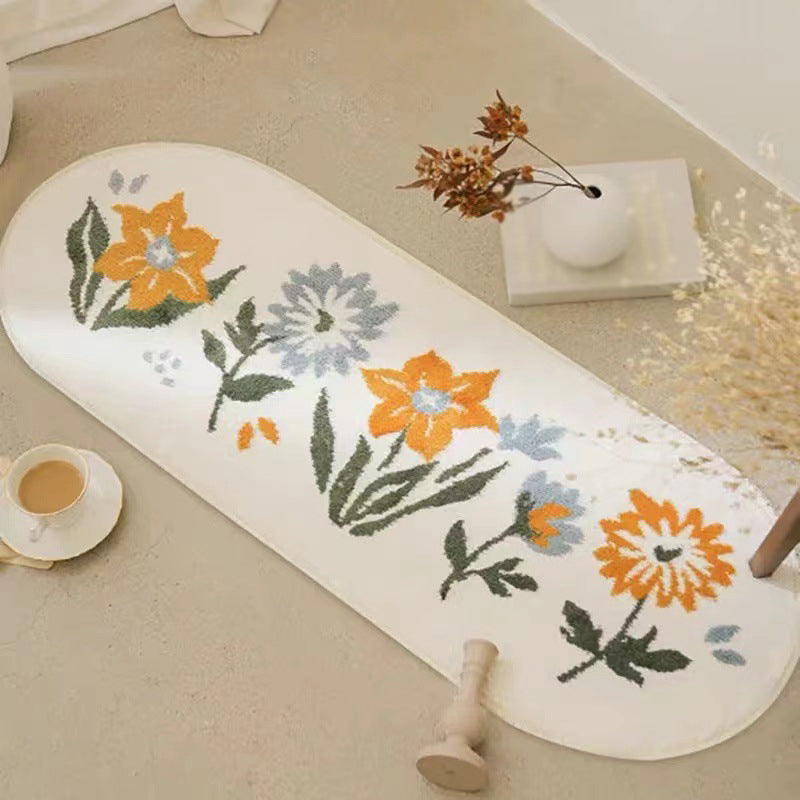 Flower Plant Decoration Rug Indoor Rug Polyster Anti-Slip Backing Washable Area Carpet