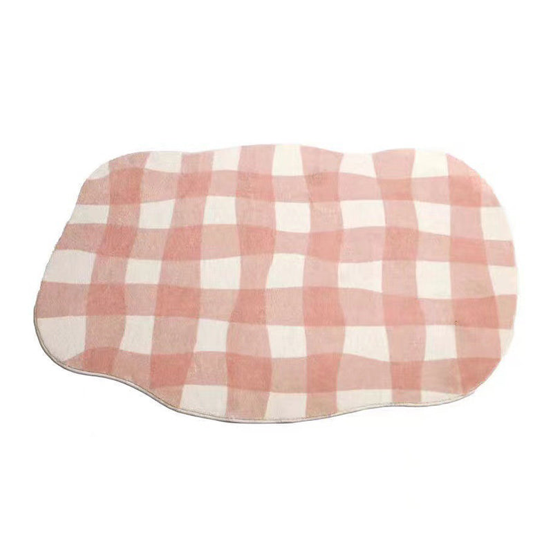 Yellow Check Rug Polyester Simple Rug Stain Resistant Rug for Home Decor