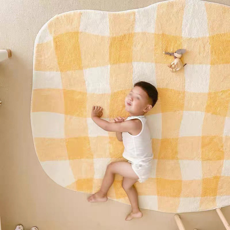 Yellow Check Rug Polyester Simple Rug Stain Resistant Rug for Home Decor