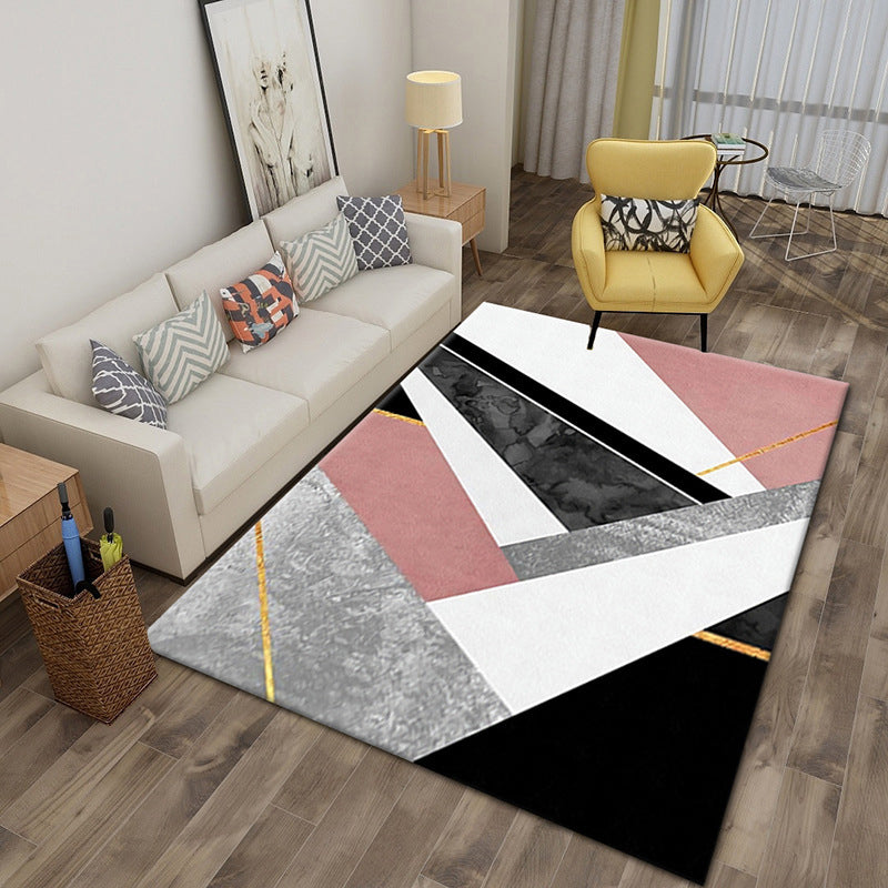 White Simple Rug Polyester Graphic Indoor Rug Stain Resistant Rug for Drawing Room