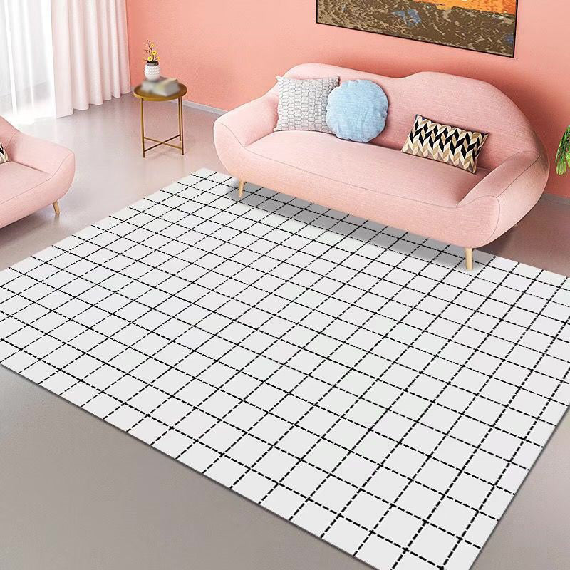 Light Blue Grid Rug Polyester Modern Rug Non-Slip Backing Rug for Living Room