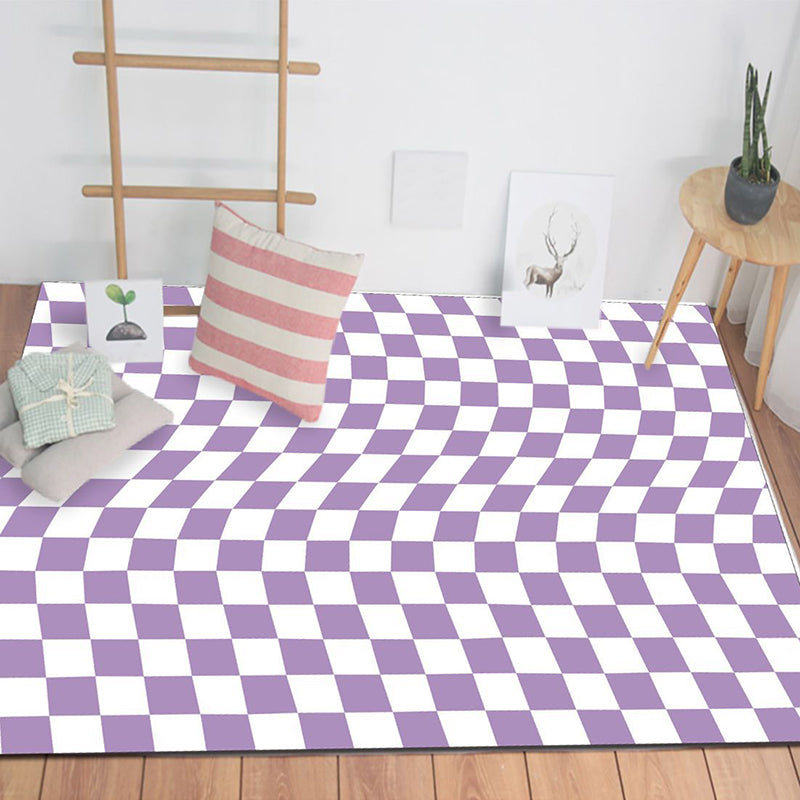 White Modern Rug Polyester Simple Plaid Pattern Rug Non-Slip Backing Rug for Living Room