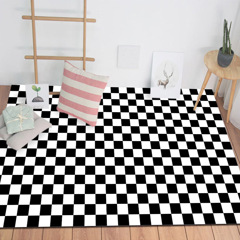White Modern Rug Polyester Simple Plaid Pattern Rug Non-Slip Backing Rug for Living Room