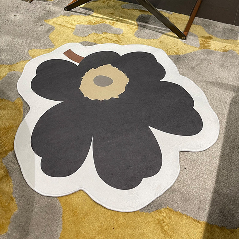 Orange Casual Rug Polyester Flower Rug Non-Slip Backing Rug for Home Decor