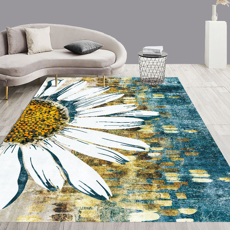 White Modern Carpet Polyester Plant Carpet Washable Carpet for Living Room