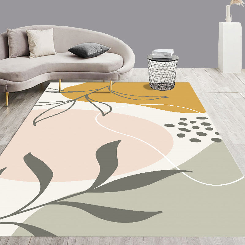 White Modern Carpet Polyester Plant Carpet Washable Carpet for Living Room