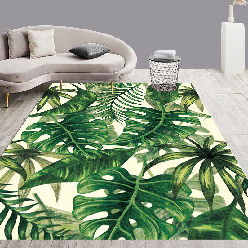 White Modern Carpet Polyester Plant Carpet Washable Carpet for Living Room