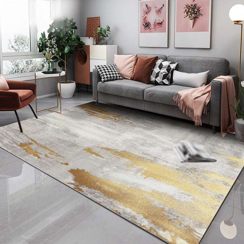 Light Gold Modern Rug Polyester Graphic Rug Washable Rug for Drawing Room