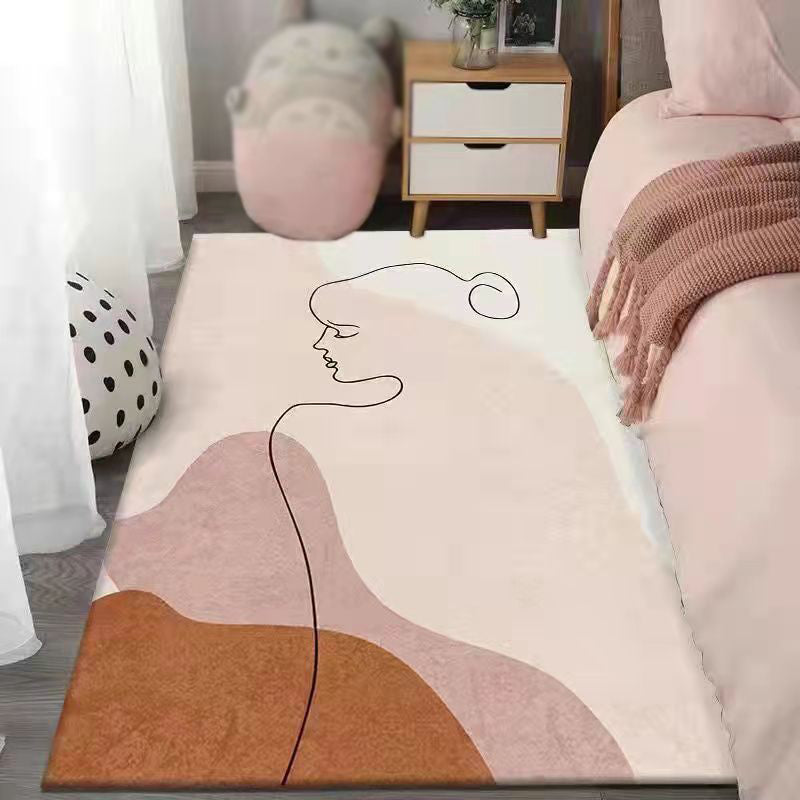 Tapis bloc de couleur rose en Polyester, style nordique, résistant aux taches, pour la décoration de la maison