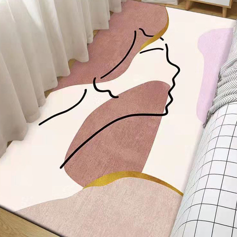 Pink Color Block Carpet Polyester Nordic Carpet Stain Resistant Carpet for Home Decor