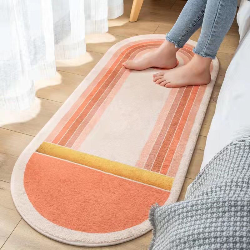 Orange Nordic Rug Polyester Striped Rug Non-Slip Backing Rug for Drawing Room