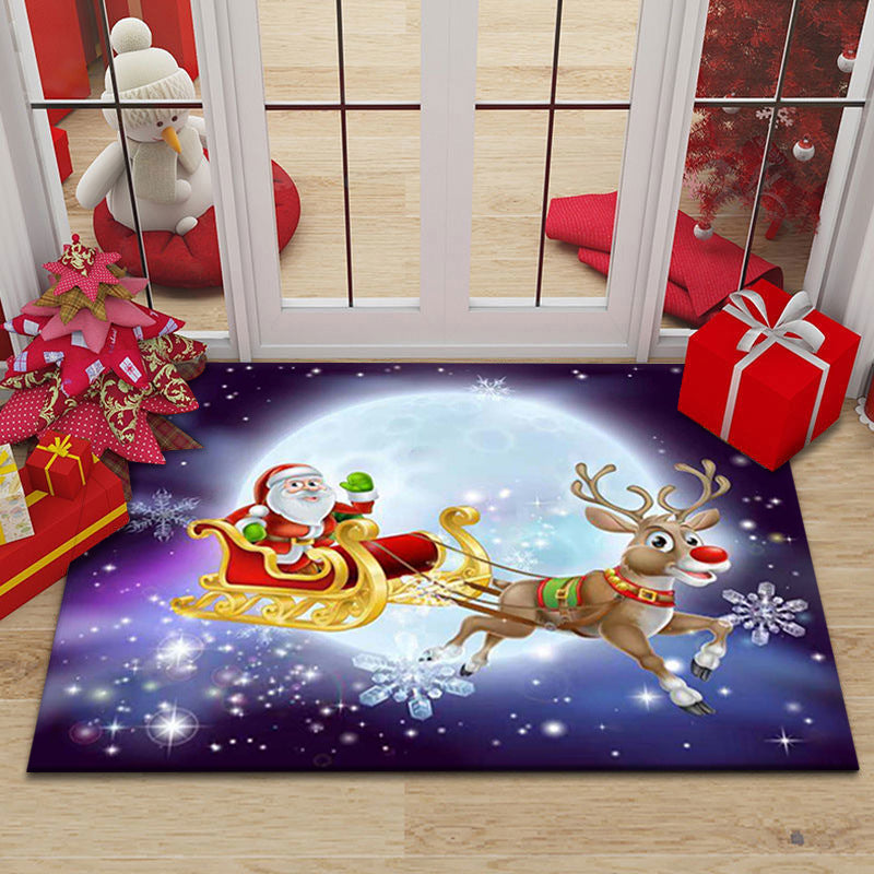 Red Modern Rug Polyester Santa Claus Rug Washable Rug for Living Room