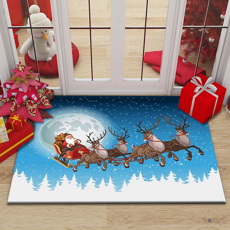 Red Modern Rug Polyester Santa Claus Rug Washable Rug for Living Room