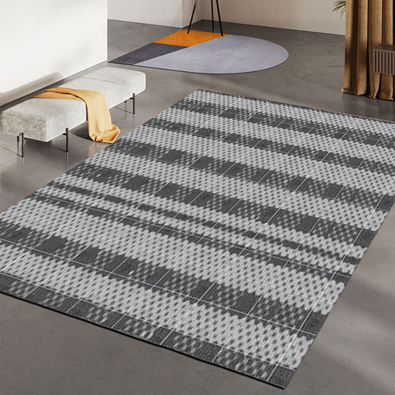 Black Modern Rug Polyester Grid Indoor Rug Washable Rug for Living Room