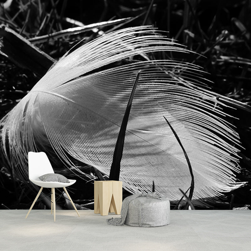 Simple Feather Mural Wallpaper for Gust Room, Personalized Size Available