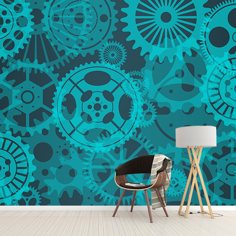Gear Illustration Mural Wallpaper for Livingroom, Water Resistant, Made to Measure