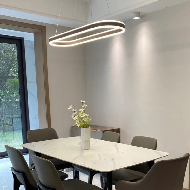 1-Light Minimalism Chandelier Lamp Oval LED Island Pendant for Study Room